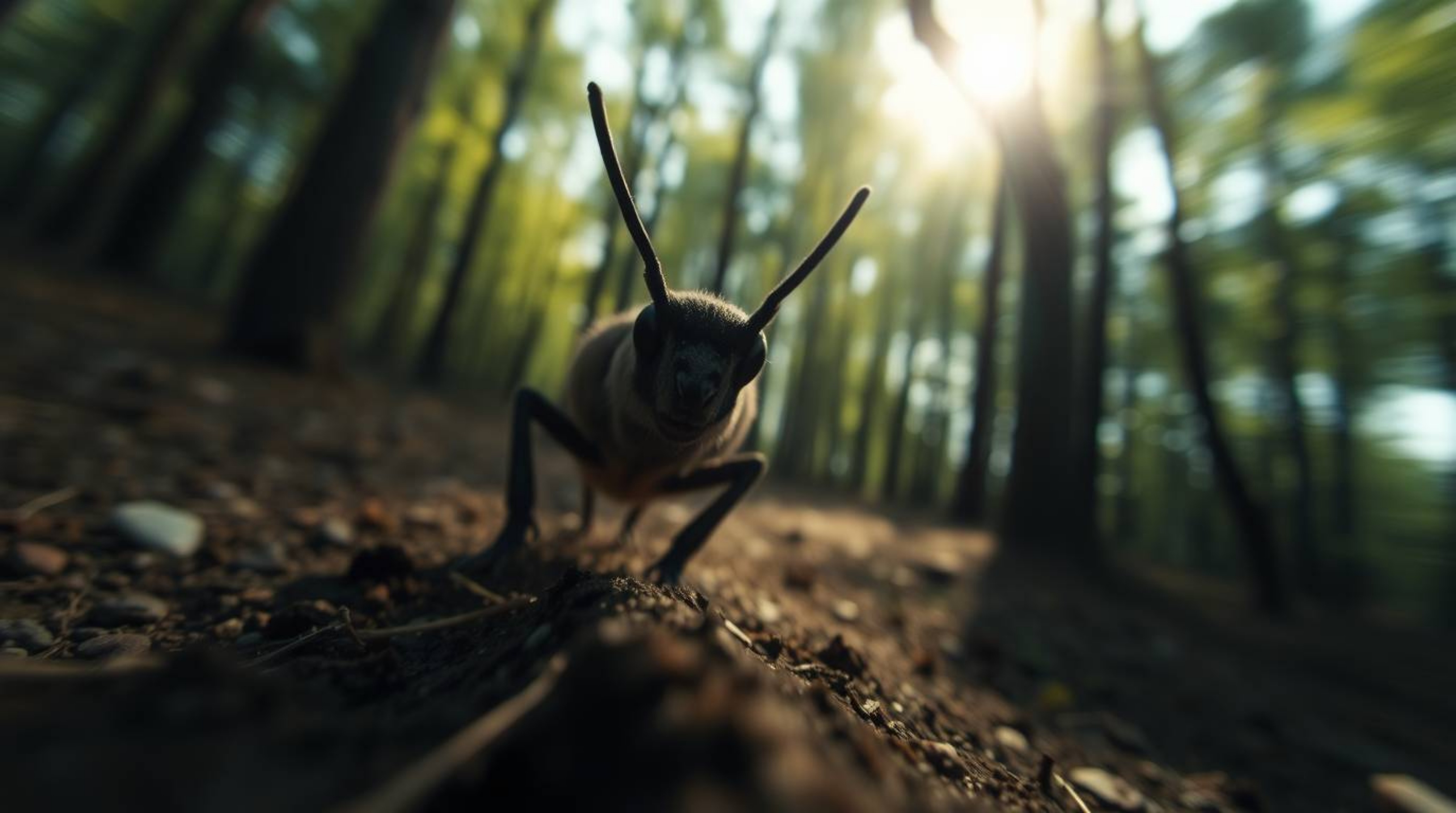 Experience the thrill of an intense macro chase through a looping forest, where dramatic lighting and extreme close-ups empha