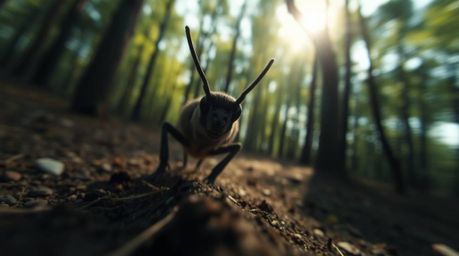 Experience the thrill of an intense macro chase through a looping forest, where dramatic lighting and extreme close-ups empha