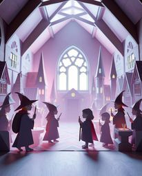 Discover a captivating world of young wizards attending a magical school, exquisitely rendered in an intricate origami style.