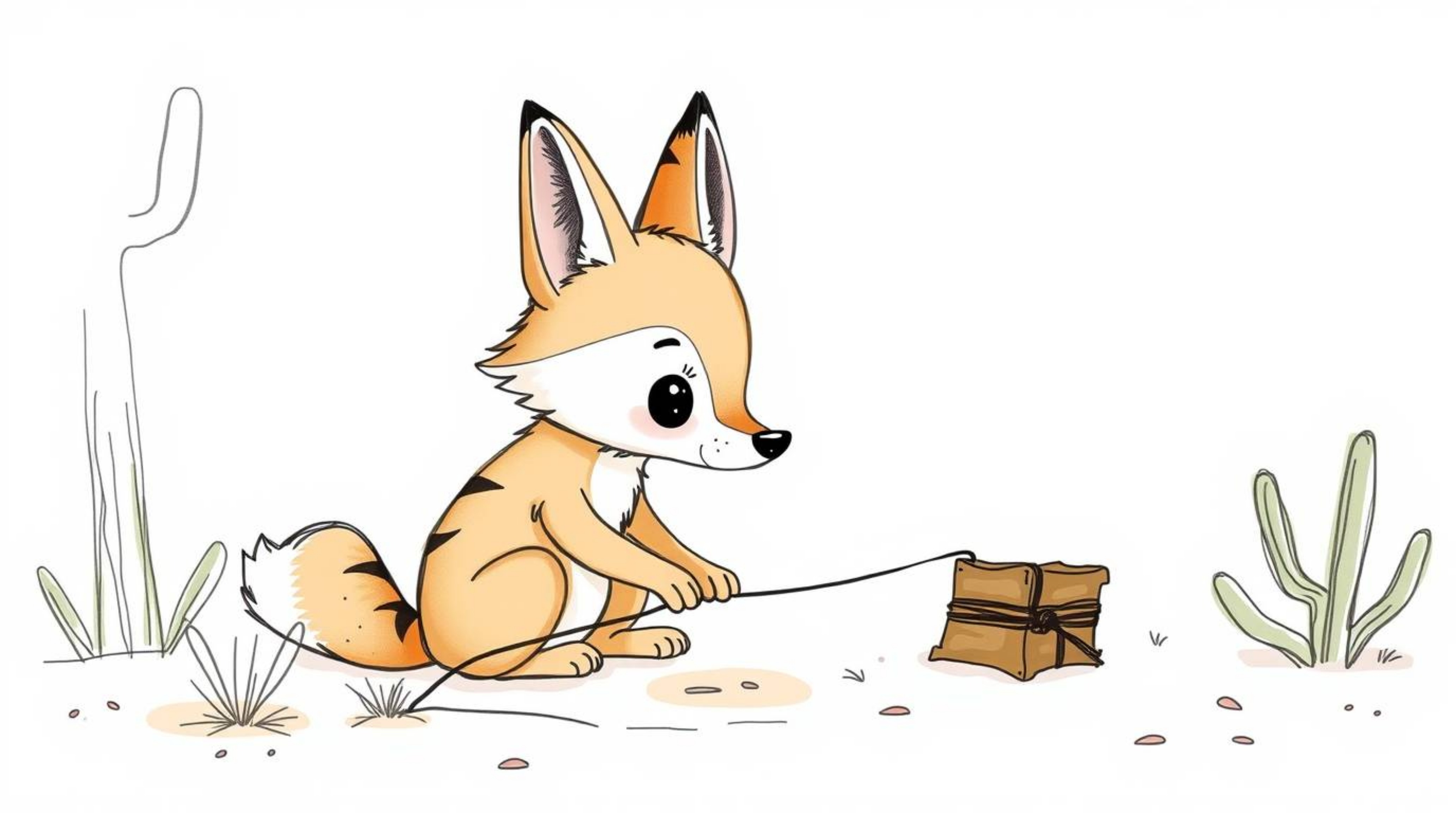 A charming coyote with adorable features is depicted in a hand-drawn sketch, rendered in soft pastel colors. This delightful 