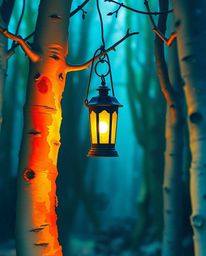 Experience the magic of a glowing lantern in a dark forest through delicate watercolor painting techniques. This extreme macr