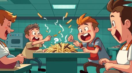 A captivating high-resolution illustration depicts a chaotic yet luxurious cartoon cafeteria food fight.  Rendered in a rich,