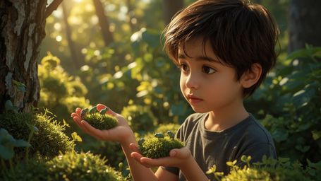 A highly detailed, high-resolution stock photo of a gifted and curious homeschooled child, illustrated in a vibrant, whimsica