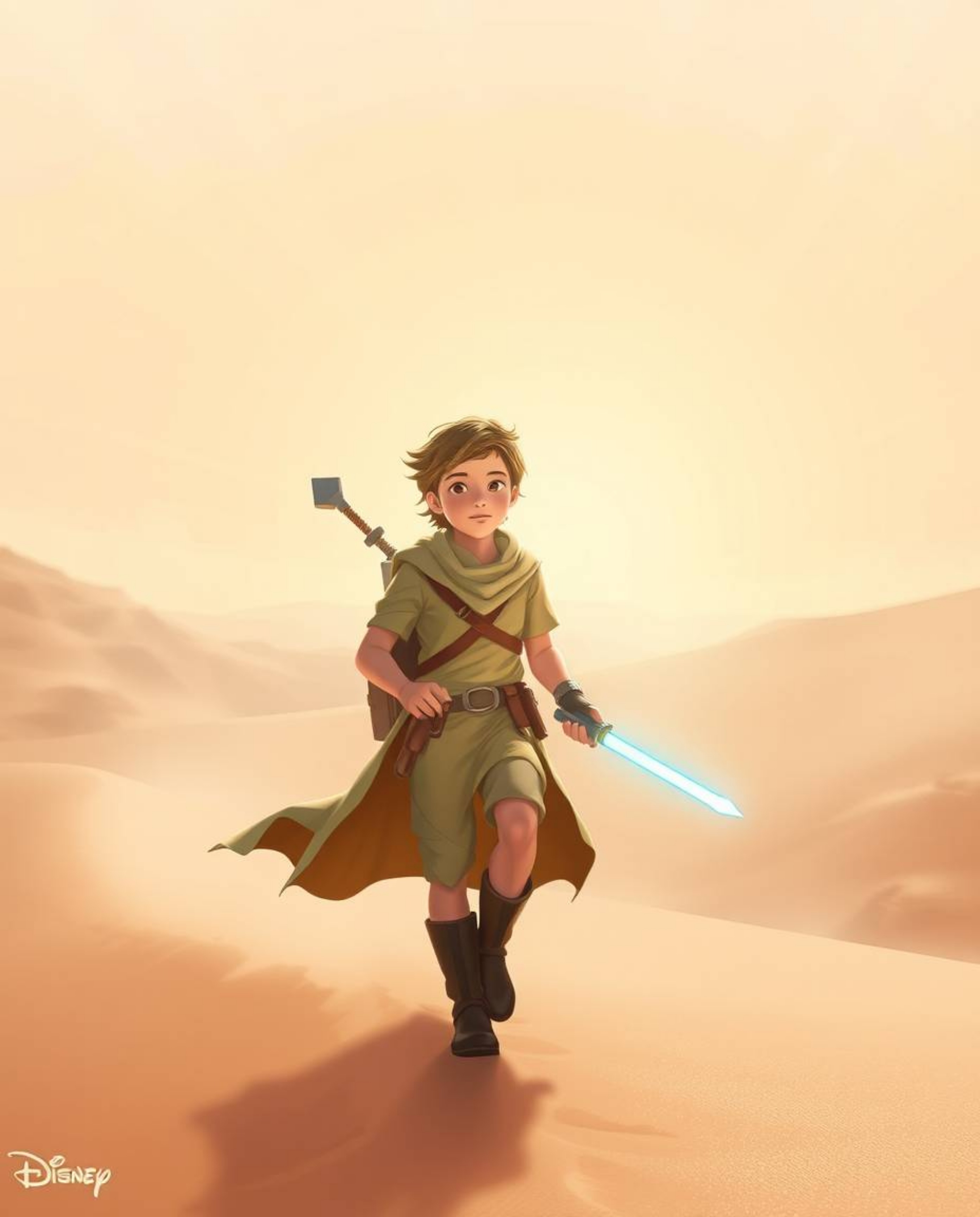 Embark on a breathtaking desert adventure with a brave, Disney-style hero.  Experience a peaceful composition filled with eth