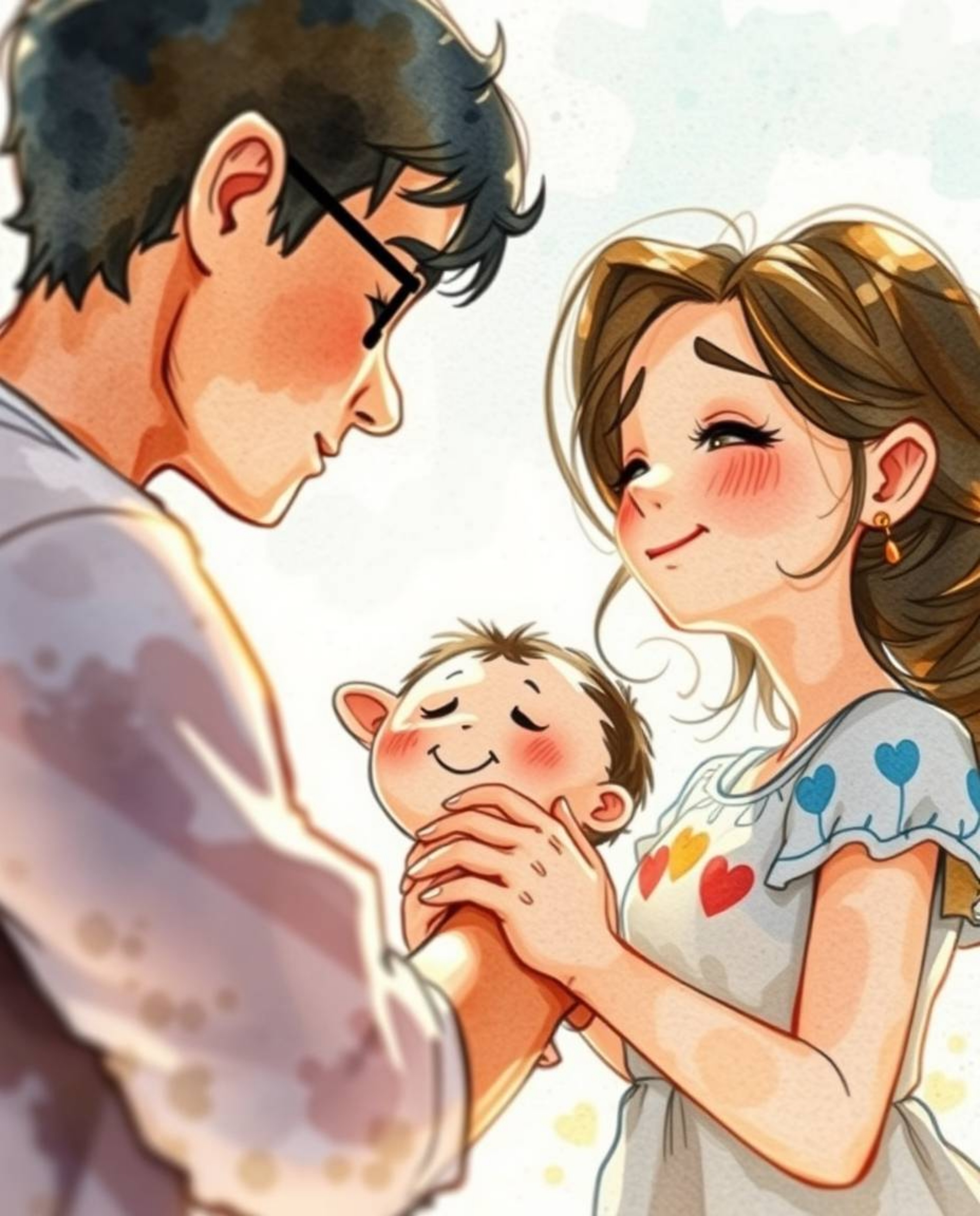Experience a touching family reunion brought to life in a delicate watercolor painting, rendered in the charming Pixar style.