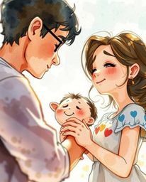 Experience a touching family reunion brought to life in a delicate watercolor painting, rendered in the charming Pixar style.