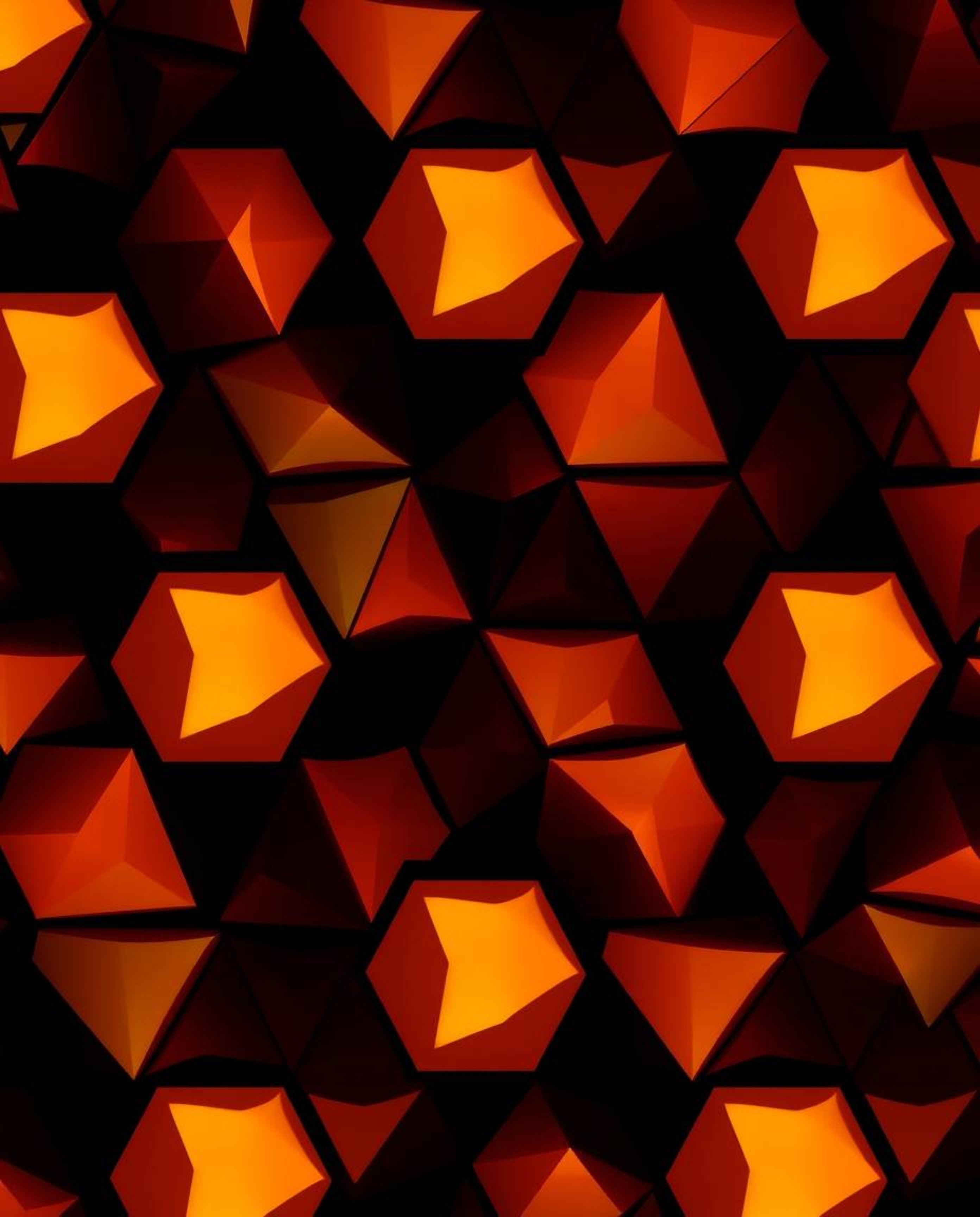 Explore a visually striking geometric pattern featuring seamless arrangements of hexagons and triangles bathed in a vibrant n