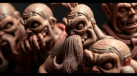 A tight close-up shot showcases a captivating sculptural clay art piece, focusing on a detailed and textured rendition of a t