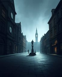 A captivating digital painting depicts an empty town square, shrouded in intense jet black.  Ticking clocks add a surreal ele