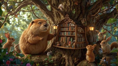 A high-resolution, intricately detailed stock photo captures a beaver with warm, golden fur and bright, expressive brown eyes