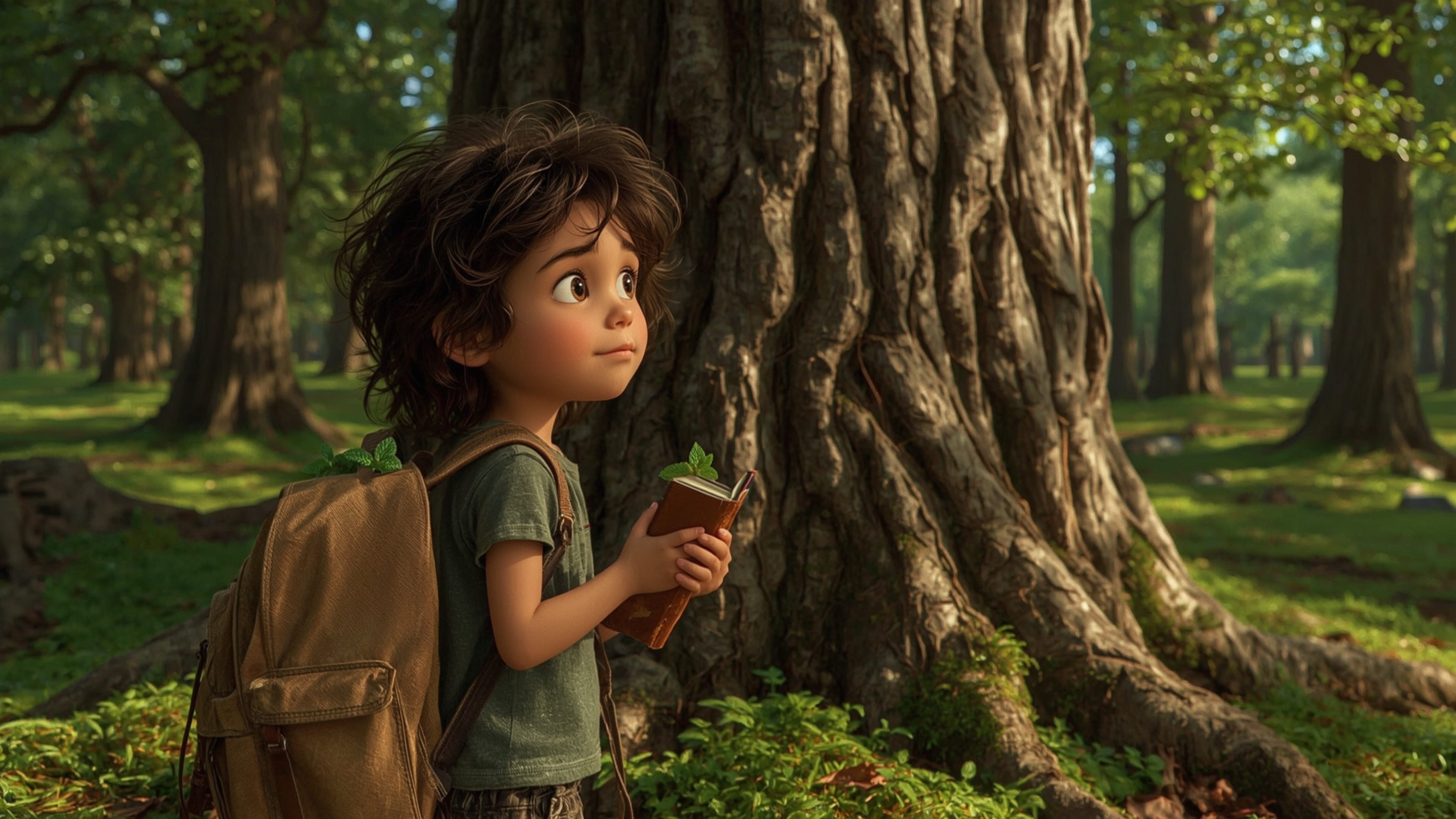 A highly detailed, high-resolution stock photo captures a brilliant, young homeschooler, reminiscent of Pixar's whimsical sty