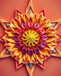 Discover a surreal infrared image of an intricate origami-style geometric floral mandala.  This vibrant artwork showcases a s