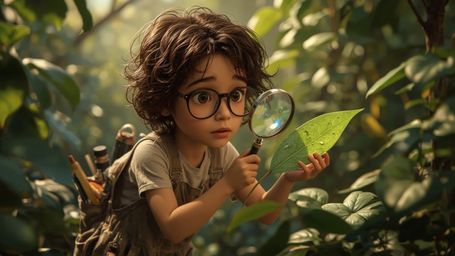 A highly detailed, high-resolution stock photo depicts a young, bespectacled homeschooled genius in a vibrant, stylized Pixar
