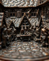 Discover an enchanting world with this extreme macro photograph.  A captivating close-up reveals a miniature bronze sculpture