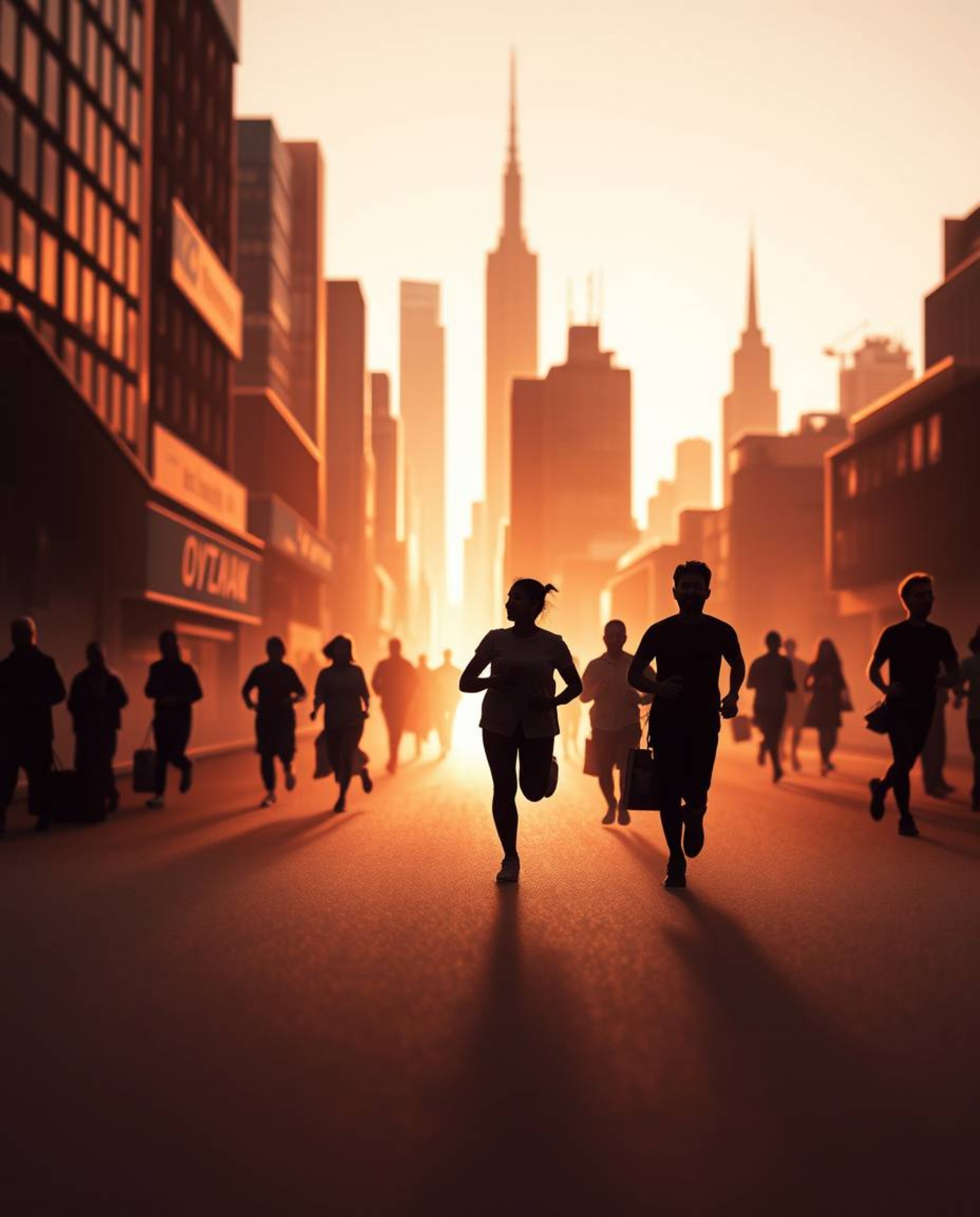 A visually striking scene of a city consumed by flames, with people running in terror, their silhouettes sharply defined agai
