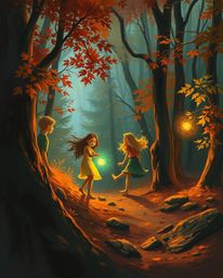 Experience the warmth of autumn colors intertwined with the magical glow of bioluminescence in this classic oil painting. A g
