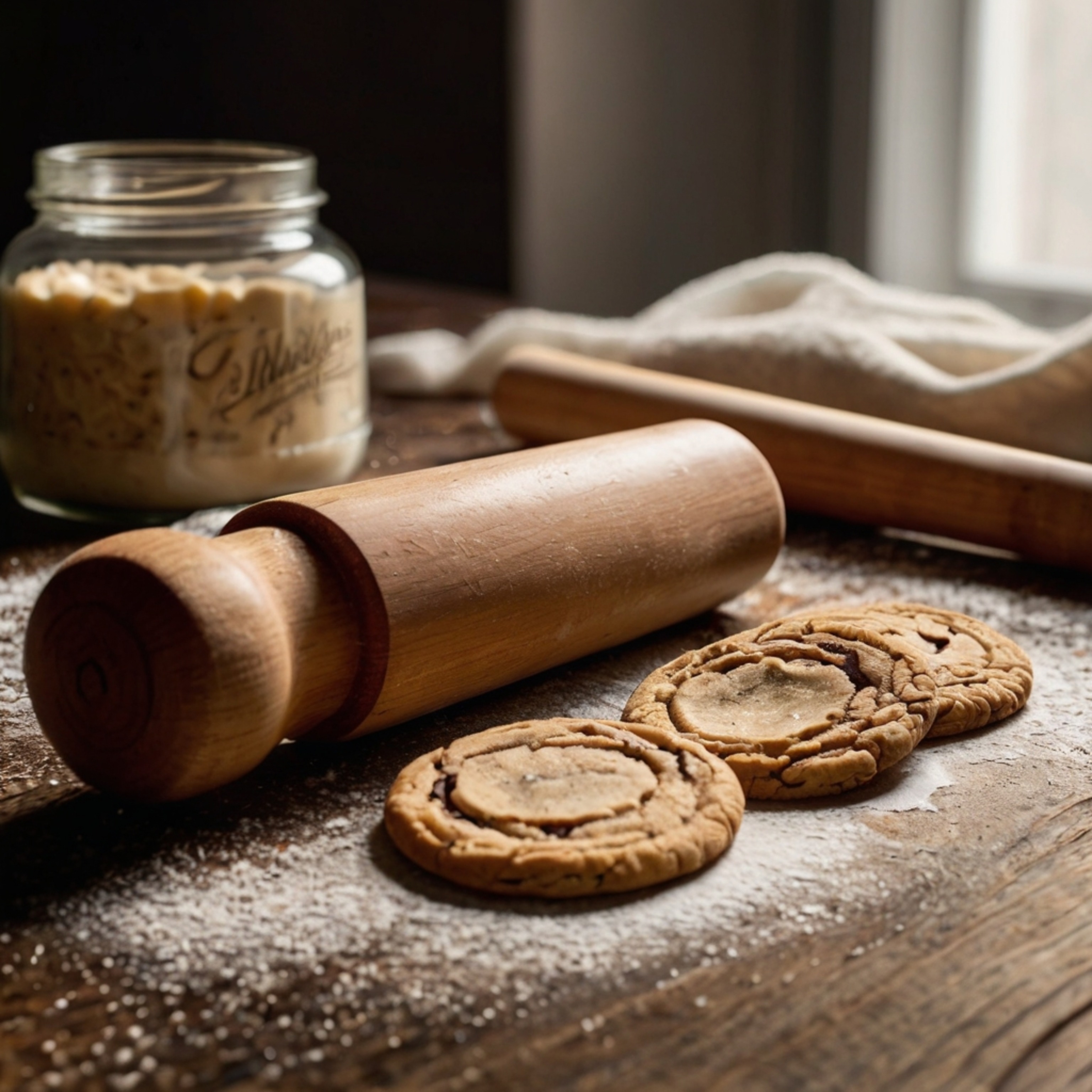A classic image of a wooden rolling pin beside freshly cut cookie dough evokes feelings of warmth and tradition. This scene r