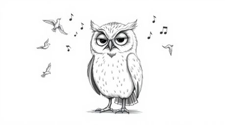 A captivating image of a blind owl with soft, textured feathers imparting its wisdom to birds, teaching them how to fly.  Ren