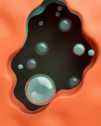 This captivating 3D render features translucent, fluid organic blobs gracefully floating in space. The sculpted papier-mâché 