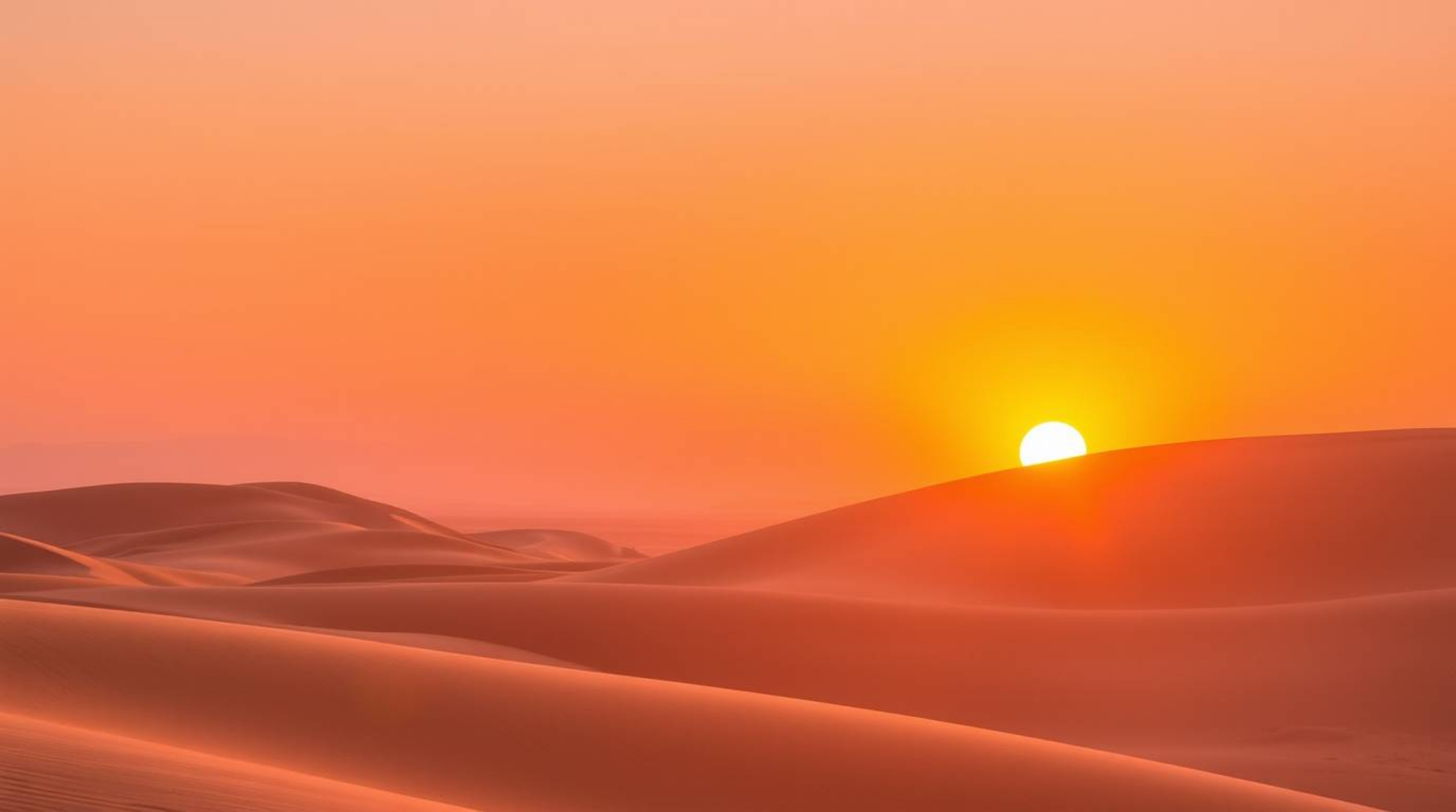 Capture the breathtaking beauty of a sunset over golden desert dunes. This image evokes a vibrant and energetic feeling, with
