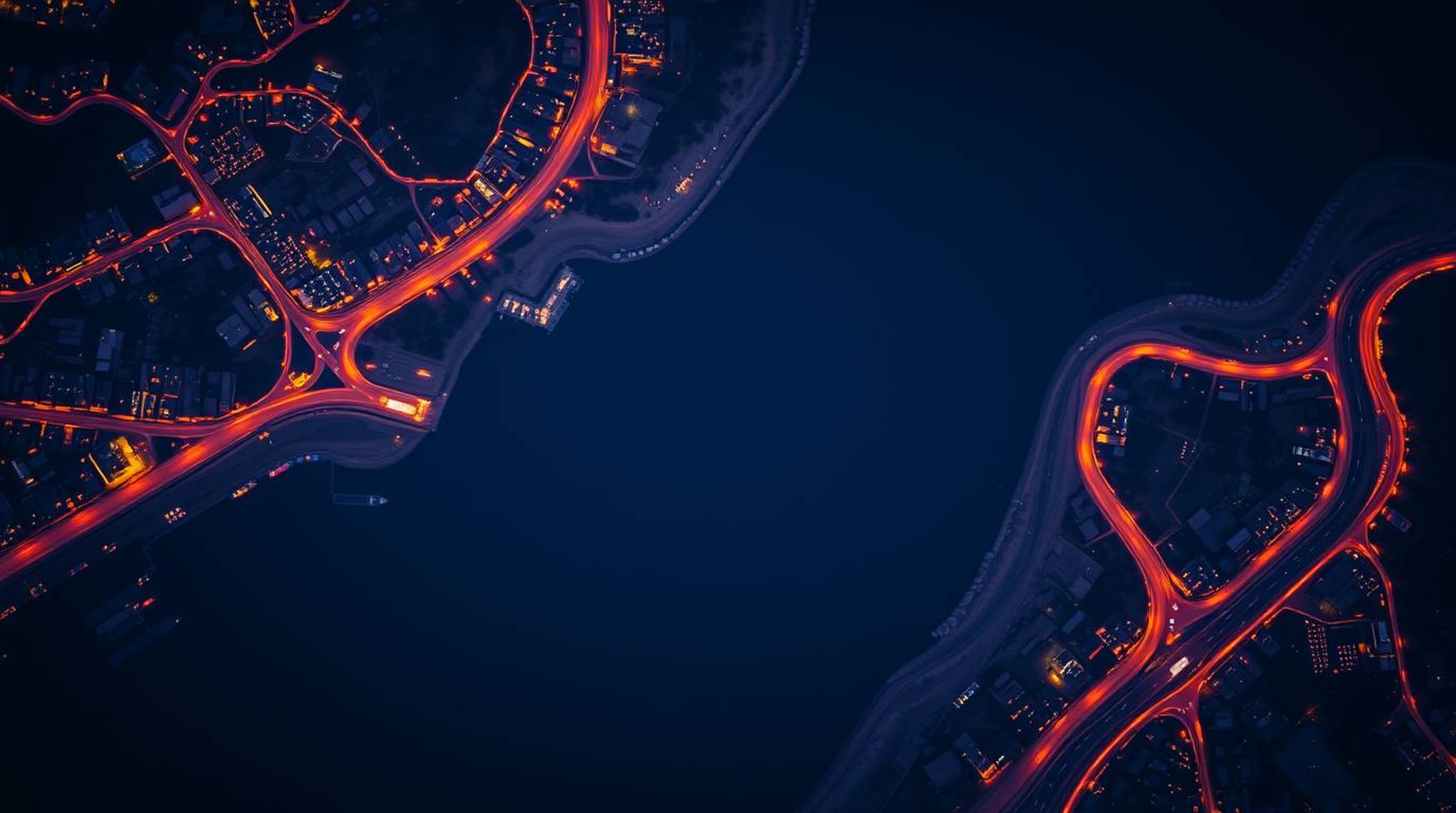 Captured from a breathtaking overhead bird's-eye view, this image showcases a river delta bathed in the enchanting glow of tw