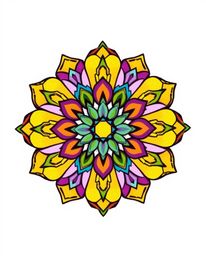 Explore an adorable and charming geometric floral mandala featuring vibrant colors and a symmetric design. This cute and deta