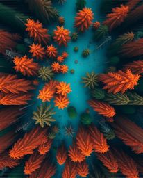 Experience a mesmerizing bird's-eye view of a digital glitch effect cascading over a surreal forest. The scene features a cap