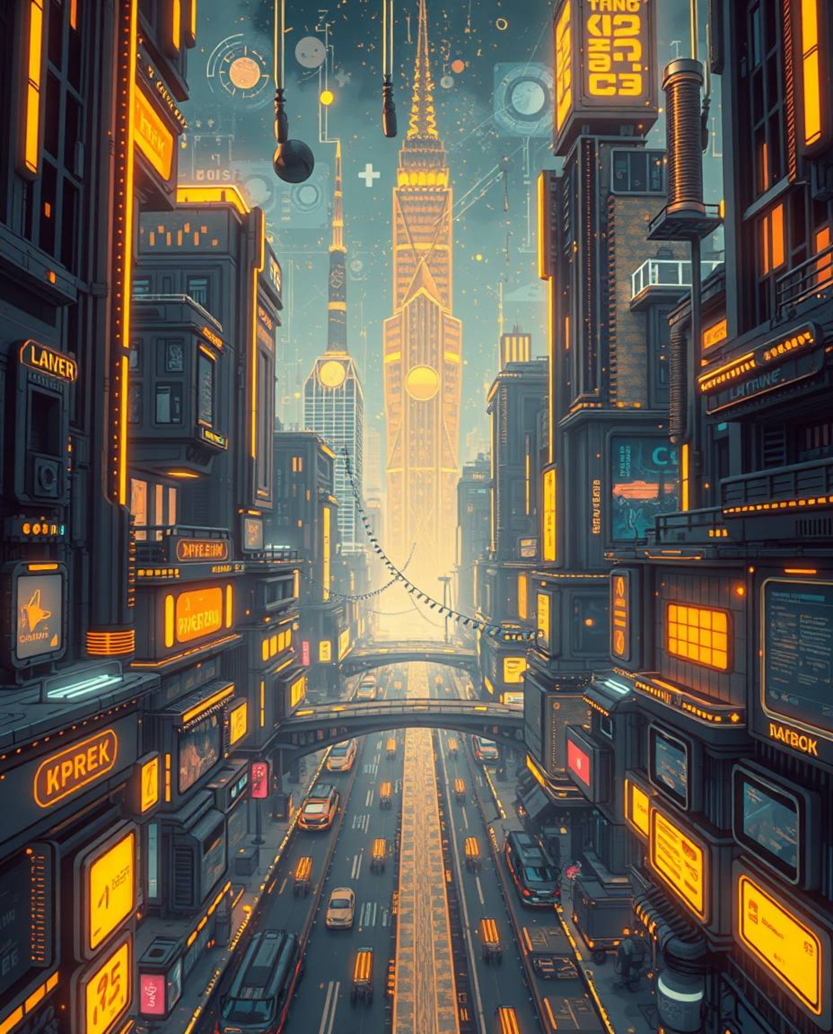 Immerse yourself in a captivating digital illustration showcasing a futuristic city in disarray through a compelling 'glitch 
