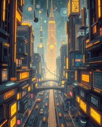Immerse yourself in a captivating digital illustration showcasing a futuristic city in disarray through a compelling 'glitch 