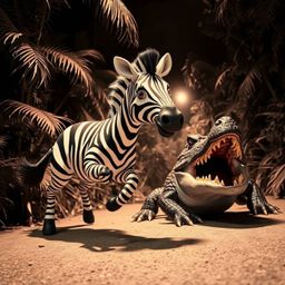 A captivating candid street photography piece showcasing a 3D cartoon zebra with its iconic black and white stripes in a dari