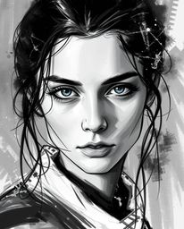 A captivating digital painting showcases a classic black and white portrait rendered in a pixelated, glitch art style.  Loose