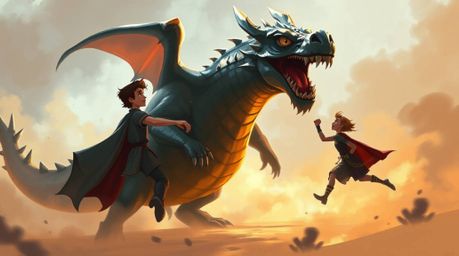 A captivating digital painting in the style of 1950s animation depicts a charming prince bravely battling a fearsome dragon. 