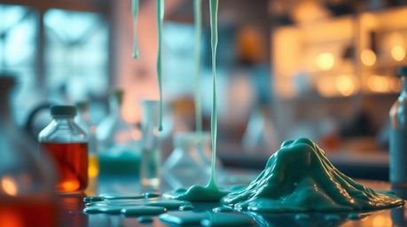 Discover a captivating image of a slime-covered science lab, bathed in soft light and featuring a sharply focused subject aga