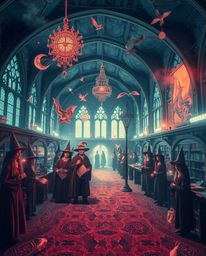 Discover a surreal and dreamlike infrared image of a magical school brimming with young wizards.  The artistic lighting, abst