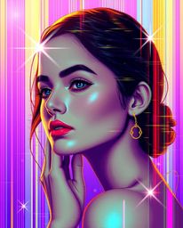 Discover stunning digital glitch art portraits in a pixelated style.  These pieces feature bright lens flares, light streaks,