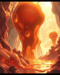 Immerse yourself in a captivating Isekai anime-style illustration where surreal, melted glass shapes take center stage within