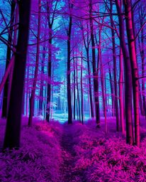 Experience a captivating blend of digital glitch art and infrared photography. This surreal forest scene features intense dra