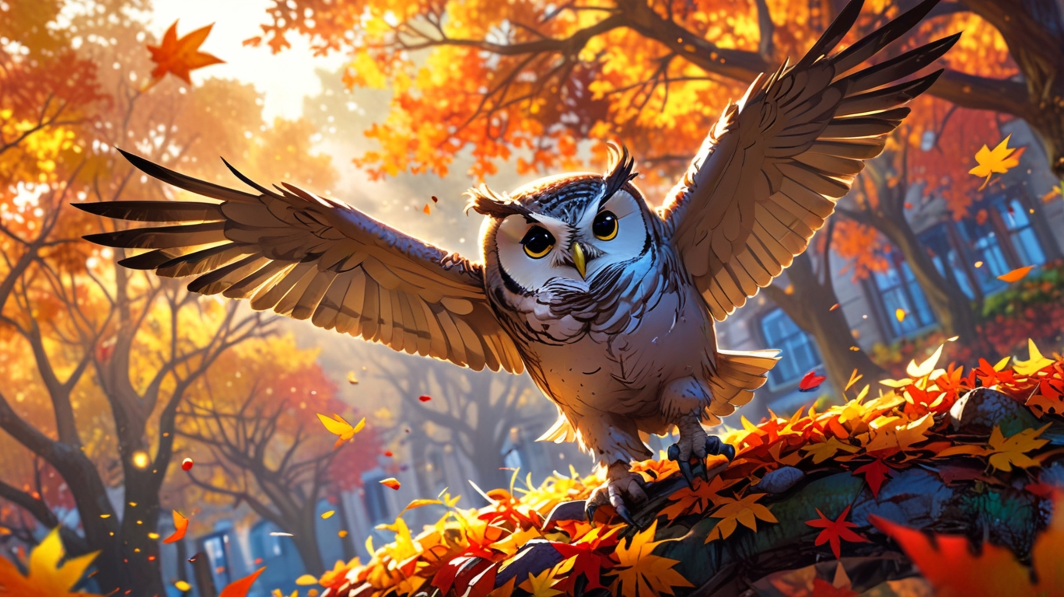 In a visually stunning scene that combines the charm of Pixar with the expressiveness of anime, a wise blind owl is depicted 