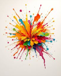 A vibrant explosion of colorful paint gracefully dances across a pristine white canvas, brought to life in a modern flat desi