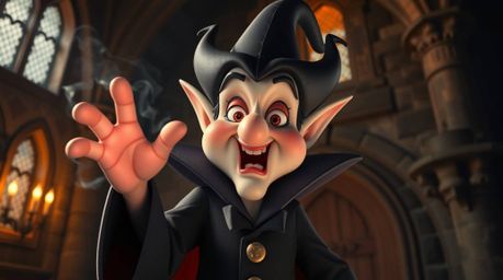 A charming and adorable Disney villain casts a spell within the walls of an old castle in this high-resolution stock photo.  