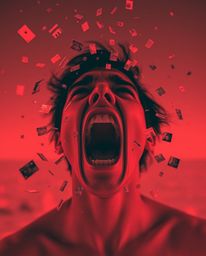 Witness a captivating and surreal scene where a person screams as the world around them disintegrates into pixels, rendered i
