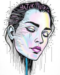 A vibrant, hand-drawn sketch in a sketchnote style showcases a captivating transformation: an iridescent human face dissolvin