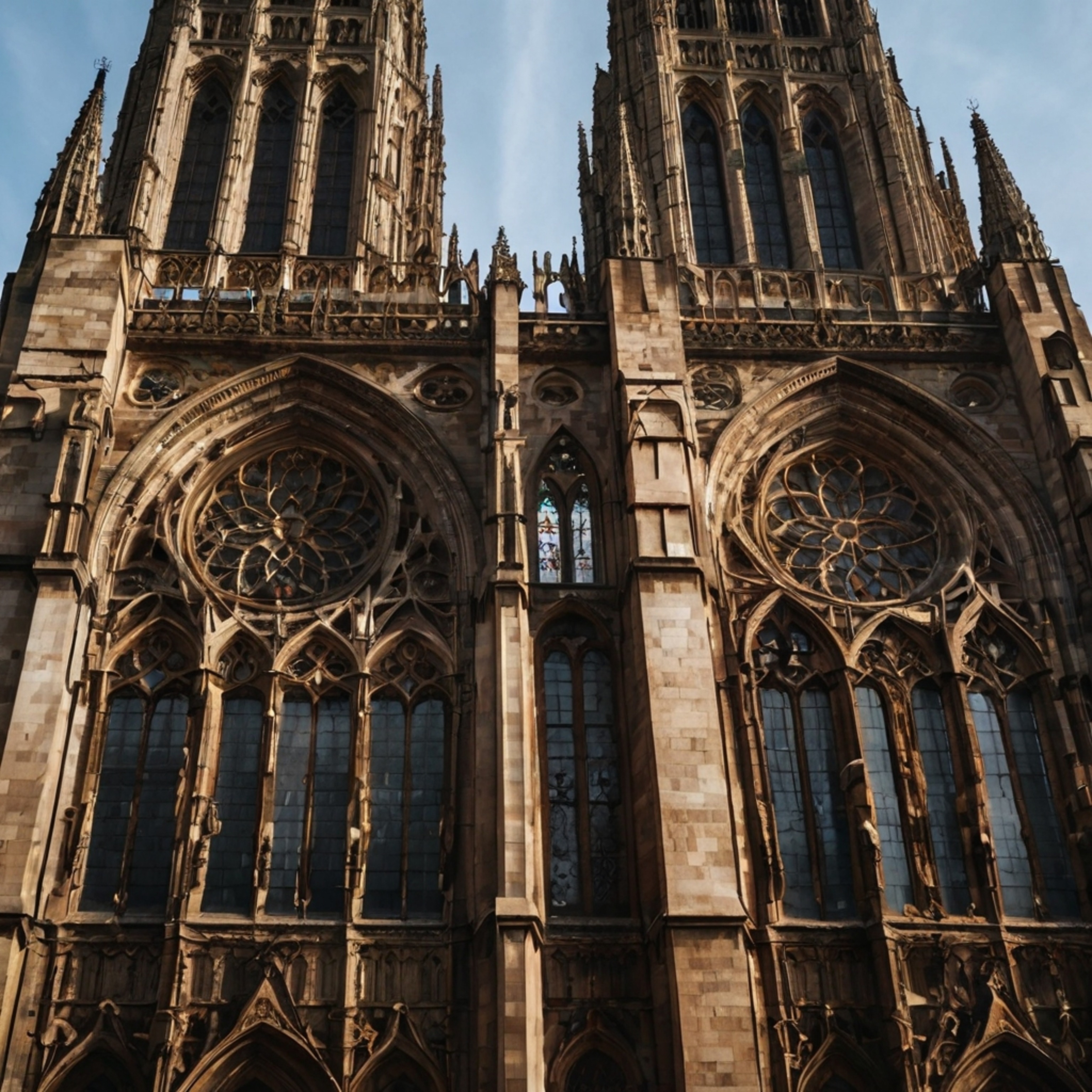 Discover the awe-inspiring beauty of a grand Gothic cathedral, characterized by its soaring spires that reach towards the hea