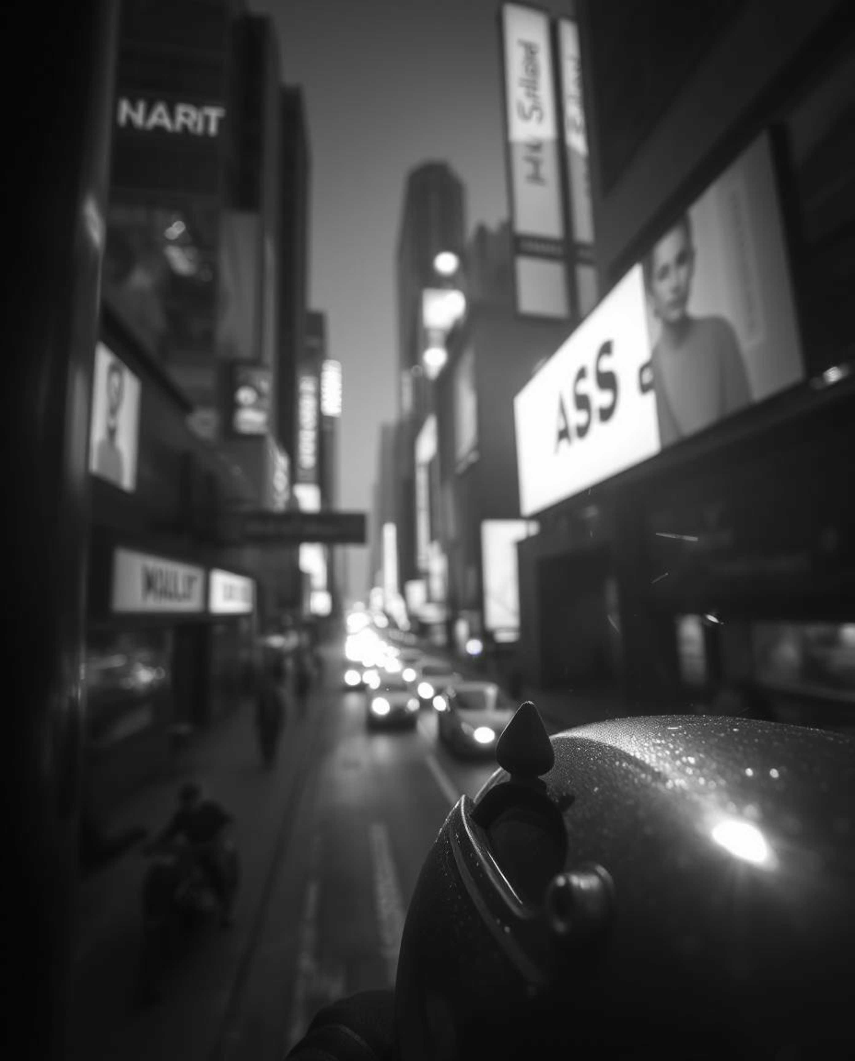 A captivating collection of classic black and white macro photographs depicting a futuristic city in glitch mode.  Experience