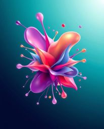 This logo design features abstract 3D colorful splash shapes floating in space, created in a surreal digital art style.  Geom