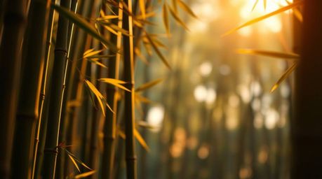 This geometric logo design is inspired by an extreme macro close-up of a bamboo forest bathed in the warm glow of sunset ligh