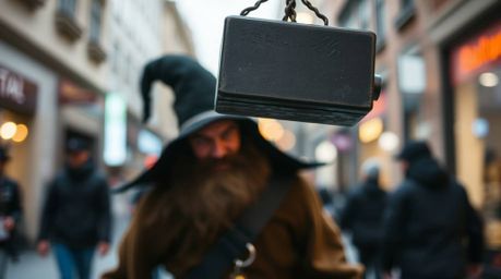 A captivating street photograph capturing a blurred bokeh effect in an urban setting. The image features an anvil poised to f