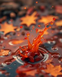 Immerse yourself in a warm, Isekai anime-style scene where vibrant autumn colors blend with dynamic ink splashes in water. Ca