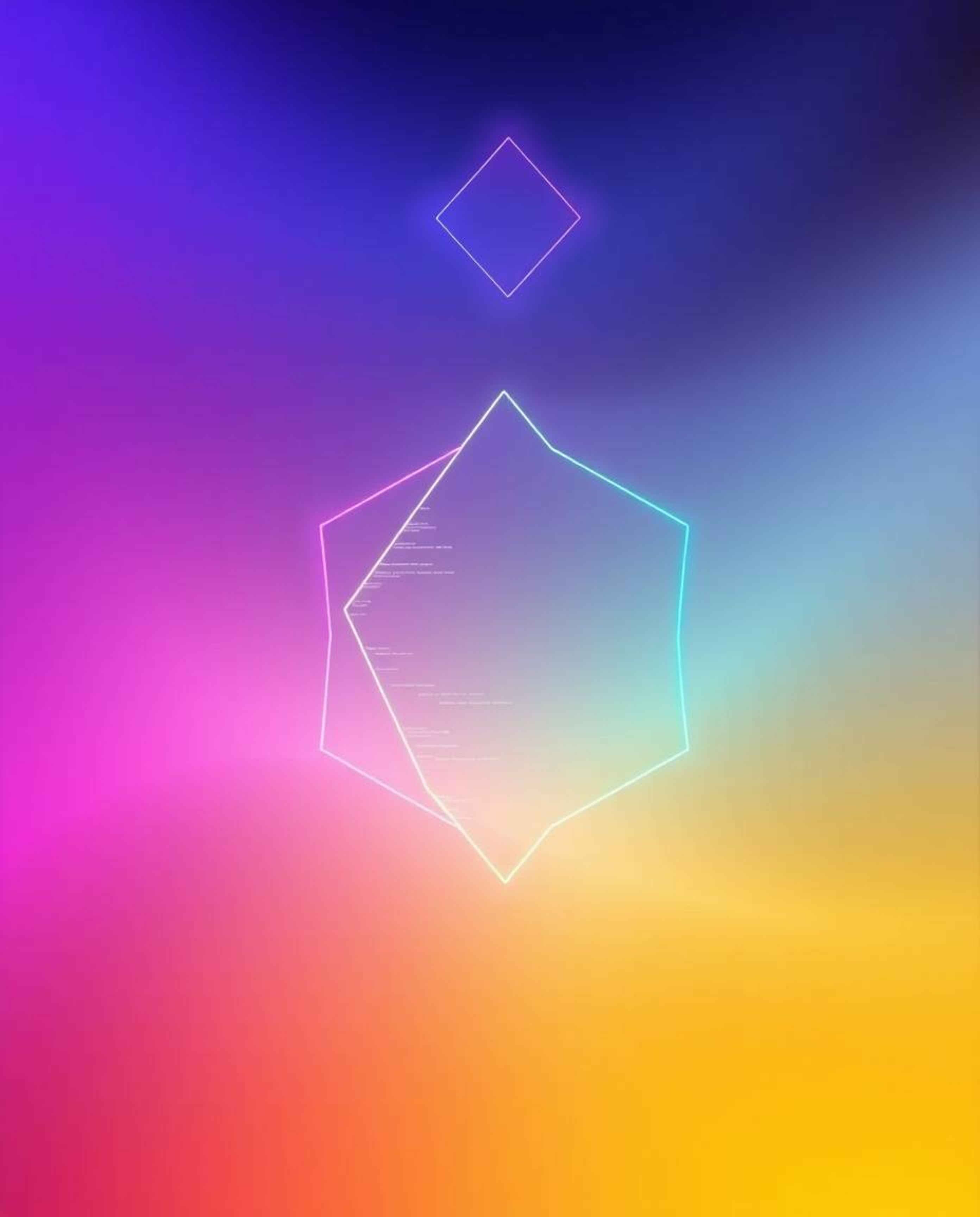 Explore a mesmerizing realm where bioluminescent colors meet smooth gradient transitions, as glitched geometric shapes float 