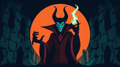 A captivating geometric logo design featuring a classic Disney villain. The design showcases the villain casting a spell wit